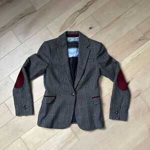 Zara Women's Checkered Blazer with Burgundy Details